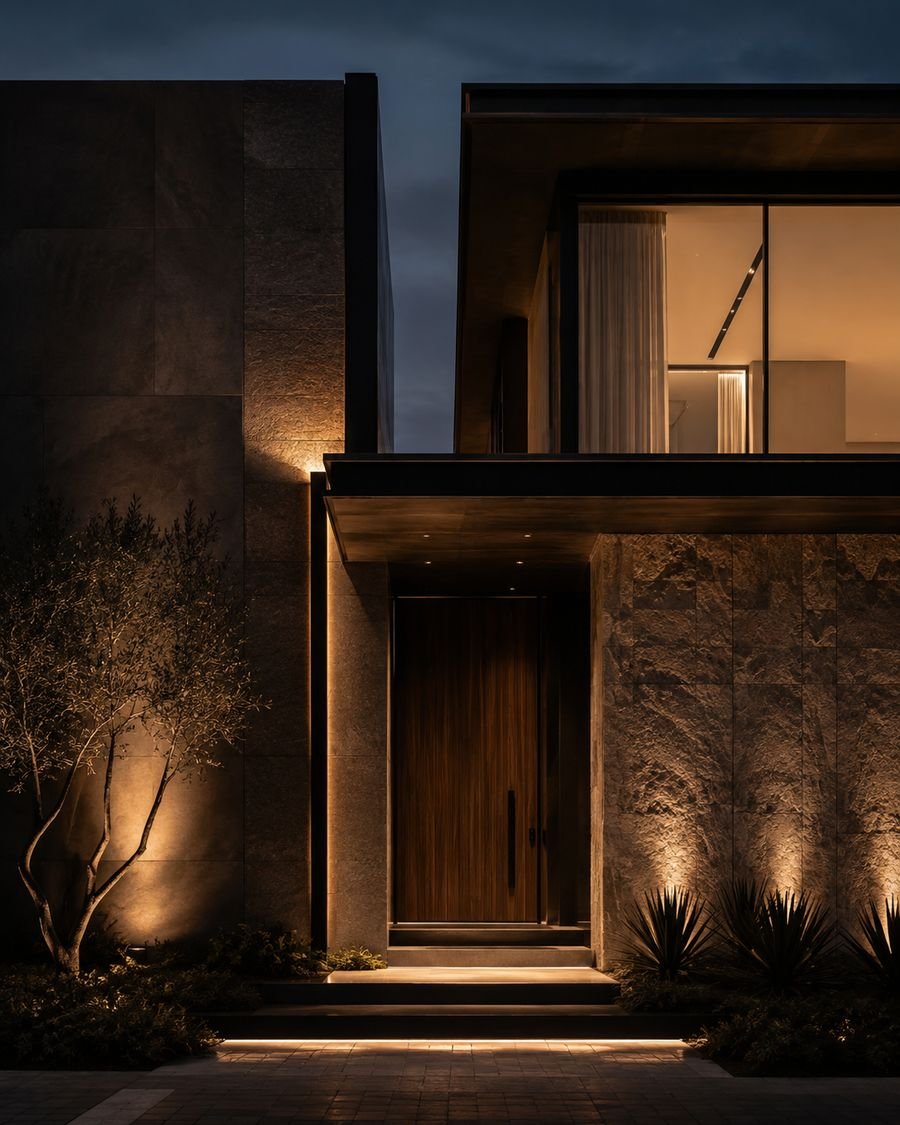 Modern Dubai villa exterior at night